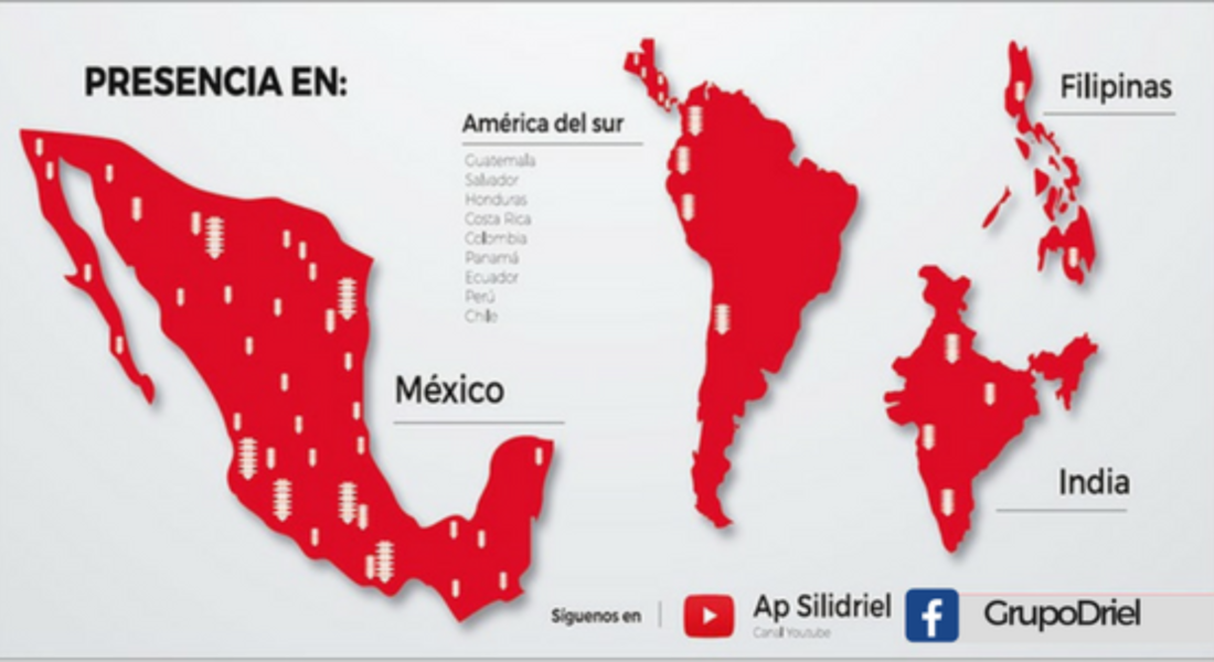 Presencia internacional de GrupoDriel — México, Sudamérica, Filipinas, India